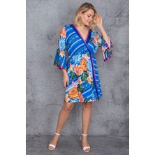 Şans Kadın Renkli Volan Kollu Anvelop Elbise 65N24440