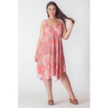 Şans Kadın Nar İp Askılı Asimetrik Elbise 65N35435