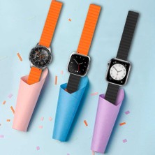 Teknocover Xiaomi Amazfit Gts Deri Kordon Mıknatıslı Manyetik Ayarlanabilir Ölçü Krd-52(Siyah-Turuncu)