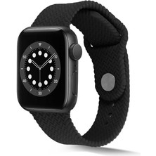 Teknocover Apple Watch 38MM Silikon Kordon Hasır Örgü Görünümlü 7 Kademeli Ayarlanabilir Kayış Krd-37 (Siyah)