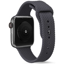 Teknocover Apple Watch 38MM Silikon Kordon Hasır Örgü Görünümlü 7 Kademeli Ayarlanabilir Kayış Krd-37 (Siyah)