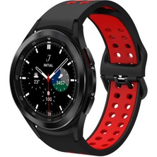 Teknocover Galaxy Watch 4 Classic 46MM Silikon Delikli Tasarım Şık ve Dayanıklı Kordon Kayış Krd-02 (Siyah-Gri)