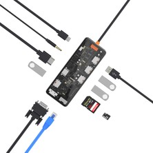 Wiw Wiwu CB011 Cyber 11 In 1 Type-C Hub 100W Şarj Destekli Şeffaf Sd KART-RJ45-HDMI-VGA-USB Çoğaltıcı