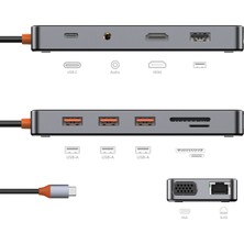 Wiw Wiwu CB011 Cyber 11 In 1 Type-C Hub 100W Şarj Destekli Şeffaf Sd KART-RJ45-HDMI-VGA-USB Çoğaltıcı