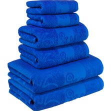 Textile Colors Deniz Kızı Desenli %100 Pamuk Banyo Havlu Seti 6 Adet, 2 Banyo Havlusu, 2 El Havlusu, ve 2 Yüz Havlusu, -Elegance- Mavi