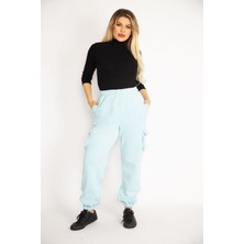 Kadın Mavi İçi Şardonlu 3 İplik Kargo Cepli Eşofman Alt 65N35097