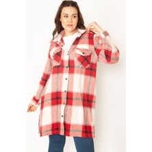 Kadın Bordo Önü Çıtçıt Düğmeli Oduncu Gömlek 65N32726