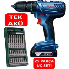 Bosch Tek Akülü Darbeli Matkap 18V Akülü Vidalama Şarjlı Matkap + 25 Parça Vidalama Ucu Seti