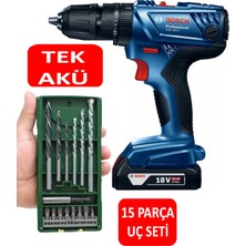 Bosch Tek Akülü Darbeli Matkap 18V Akülü Vidalama Şarjlı Matkap + 15 Parça Matkap Ucu Vidalama Ucu Seti