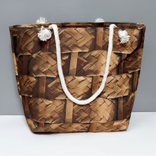 Feryal Ahşap Örme Desenli Plaj Çantası