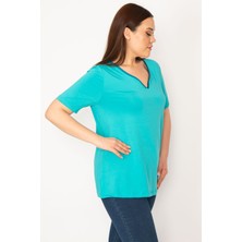 Şans Kadın Siyah Büyük Beden Yaka Biyeli Spor Bluz 65N35618