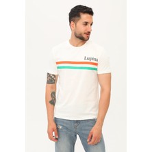 Kübra Tekstil Şerit Baskılı Beyaz Erkek T-Shirt