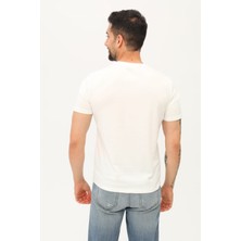 Kübra Tekstil Şerit Baskılı Beyaz Erkek T-Shirt