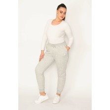 Kadın Gri Cebi Nakış Detaylı Paça Ribanalı Bel Lastik Ve Bağcıklı Spor Pantolon 65N31257