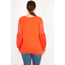 Şans Kadın Nar Büyük Beden Kolları Tül Dantel Detaylı Tunik