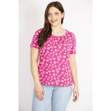 Şans Kadın Fujya Büyük Beden Pamuklu Kumaş Çiçek Desenli Bluz