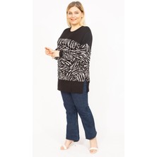 Şans Kadın Siyah Büyük Beden Yan Yırtmaçlı Garnili Tunik 65N35761