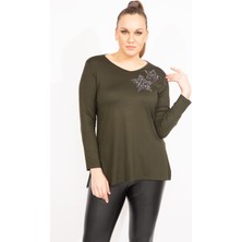 Şans Kadın Haki Payet Detaylı Bluz 65N35471