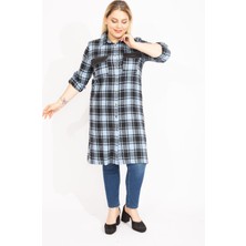 Şans Kadın Bordo Ekose Desenli Ön Düğmeli Suni Deri Garnili Tunik Elbise 65N35422