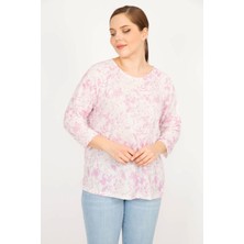 Şans Kadın Pembe Büyük Beden Bisiklet Yakalı Desenli Bluz