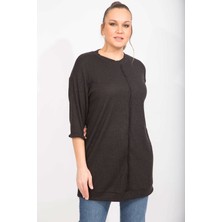 Şans Kadın Gri Kaşkorse Kumaş Ön Dikiş Detaylı Uzun Tunik 65N35498