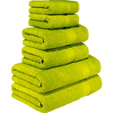 Textile Colors Bordür Desenli %100 Pamuk Banyo Havlu Seti 6 Adet, 2 Banyo Havlusu, 2 El Havlusu, ve 2 Yüz Havlusu, -Vision- Açık Yeşil,