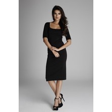 Laranor Balerin Yaka Yırtmaçlı Kalem Elbise 38 Siyah