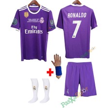 Pasxaspor 2017 Real Madrid Mor Deplasman Ronaldo Çocuk Forması Şort Çorap Bileklik Hediyeli