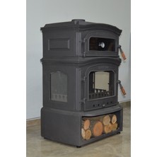 Flame Stove FS-034YK St A. Premium Lüx 3 Camlı Odunluklu Yan Kapaklı Kuzineli Döküm Soba