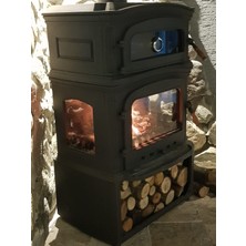 Flame Stove FS-034YK St A. Premium Lüx 3 Camlı Odunluklu Yan Kapaklı Kuzineli Döküm Soba