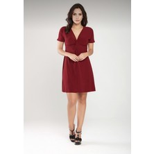 Laranor Yaka Burgu DETAY1LI Elbise 46 - Bordo