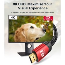 Jsaux 8k UHD Uzun HDMI Kablosu 48GBPS Yüksek Hızlı HDMI 2.1 Örgülü Oyuncu Kablo 4K 120Hz 144Hz 8k 60Hz Dinamik Hdr Dts:x 1080P 3D Bilgisayar UHD Tv Oyun Monitörü Ps5 Ps4 Uyumlu CV0011 7,5 METRE