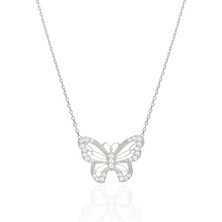 İpek Silver 925 Ayar Gümüş Taşlı Kelebek Kolye