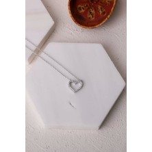 İpek Silver 925 Ayar Zirkon Taşlı Kalp Kolye - Silver