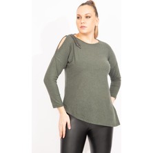 Şans Kadın Antrasit Tek Omuz Dekolteli Taş Detaylı Bluz 65N35426