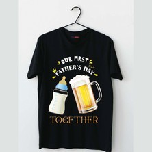 Mor Mürekkep Together Biberon Baskılı Babalar Günü Erkek Tshirt