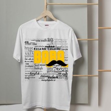 Mor Mürekkep Baba Baskılı Bıyıklı Babalar Günü Erkek Tshirt