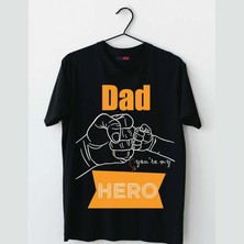 Mor Mürekkep Dad Hero Baskılı Babalar Günü Erkek Tshirt