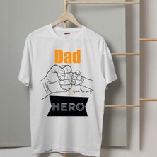 Mor Mürekkep Dad Hero Baskılı Babalar Günü Erkek Tshirt