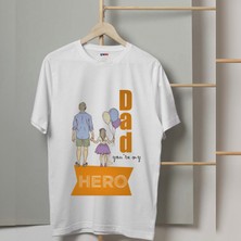 Mor Mürekkep Hero-Baba&kız Baskılı Babalar Günü Erkek Tshirt