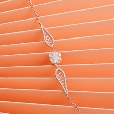 İpek Silver 925 Ayar Zirkon Taşlı Örgü Model Gümüş Bileklik Rose