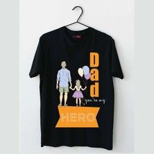 Mor Mürekkep Hero-Baba&kız Baskılı Babalar Günü Erkek Tshirt