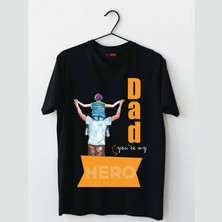 Mor Mürekkep Hero-Baba&oğul Baskılı Babalar Günü Erkek Tshirt