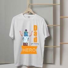 Mor Mürekkep Hero-Baba&oğul Baskılı Babalar Günü Erkek Tshirt