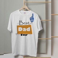 Mor Mürekkep Best Dad #1 Baskılı Babalar Günü Erkek Tshirt