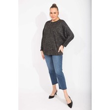 Şans Kadın Antrasit Rahat Kesim Düşük Kollu Simli Tunik 65N35495