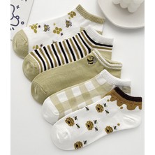 Bgk Renkli Arı Desenli Çorap Kadın 5 Çift Yüksek Lifli Pamuklu Rahat Kullanım