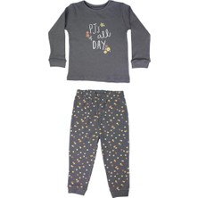 George Kız Çocuk %100 Pamuk Puantiye Baskılı Gri Pijama Takımı