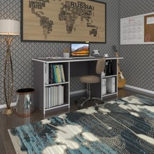 Kenzlife ofis masası masi oka gri 75*170*80 raflı dolap çiftli bilgisayar çalışma masası