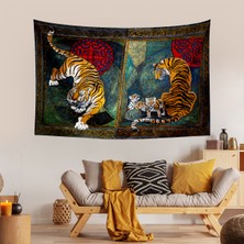 Vagonik Kaplan Desenli Bohem Duvar Örtüsü Halısı %100 Mikrofiber 140 x 200 cm Modern Tasarım